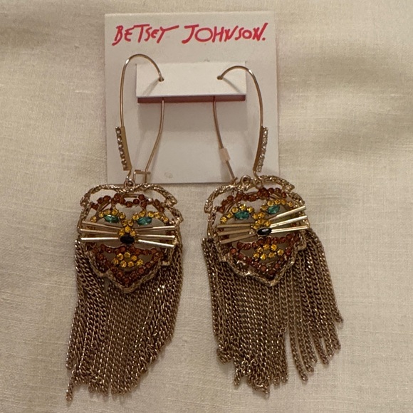 Betsey Johnson Multicolor Lion Earrings with Gold Chains - Picture 1 of 6